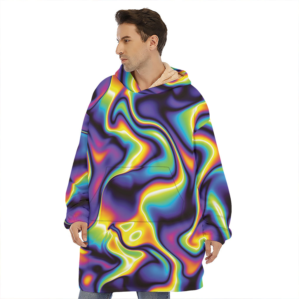 Psychedelic Wavy Print Hoodie Blanket