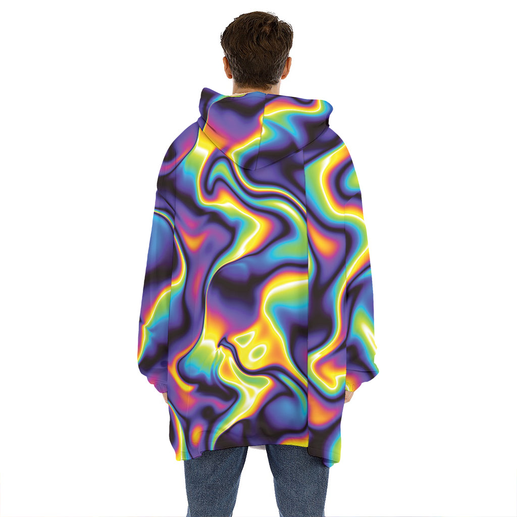 Psychedelic Wavy Print Hoodie Blanket