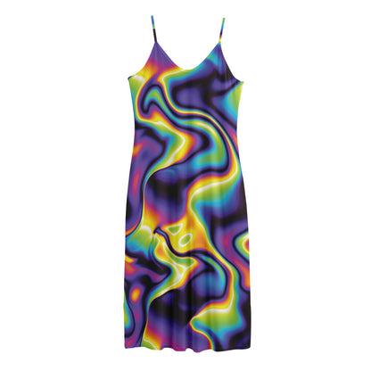 Psychedelic Wavy Print Jersey Midi Cami Dress
