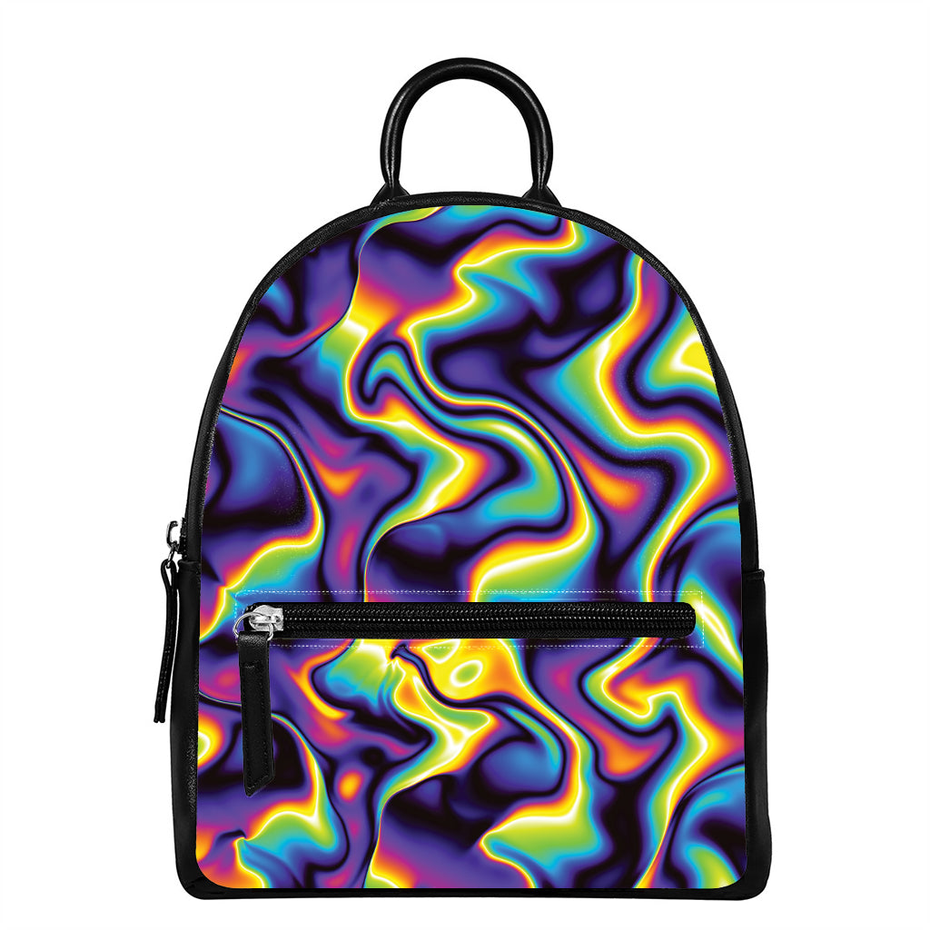 Psychedelic Wavy Print Leather Backpack
