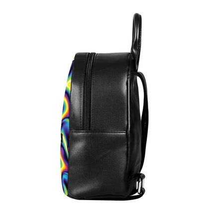 Psychedelic Wavy Print Leather Backpack