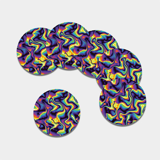 Psychedelic Wavy Print Leather Coaster Set
