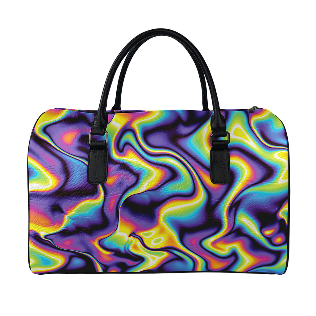 Psychedelic Wavy Print Leather Duffle Bag