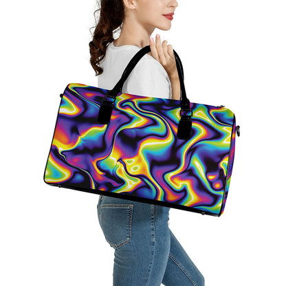 Psychedelic Wavy Print Leather Duffle Bag