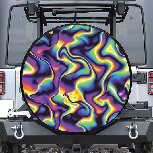 Psychedelic Wavy Print Leather Spare Tire Cover