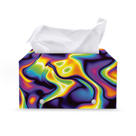 Psychedelic Wavy Print Leather Tissue Box Cover