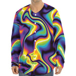 Psychedelic Wavy Print Long Sleeve Baseball Jersey