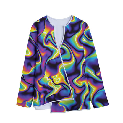 Psychedelic Wavy Print Long Sleeve Short Coat