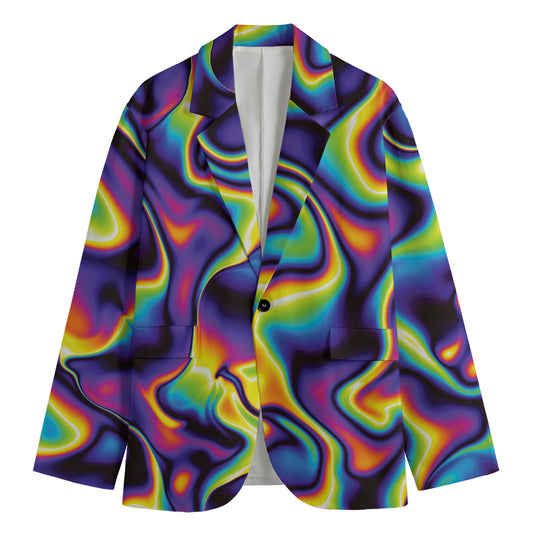 Psychedelic Wavy Print Men's Cotton Blazer