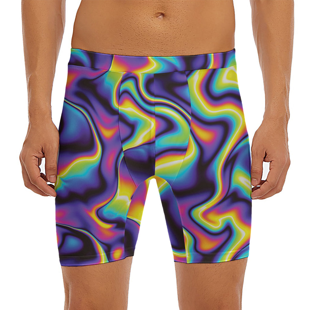 Psychedelic Wavy Print Men's Long Boxer Briefs