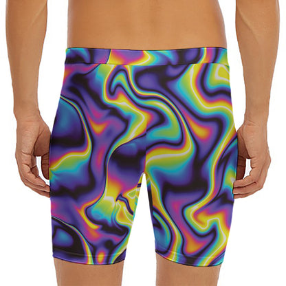 Psychedelic Wavy Print Men's Long Boxer Briefs