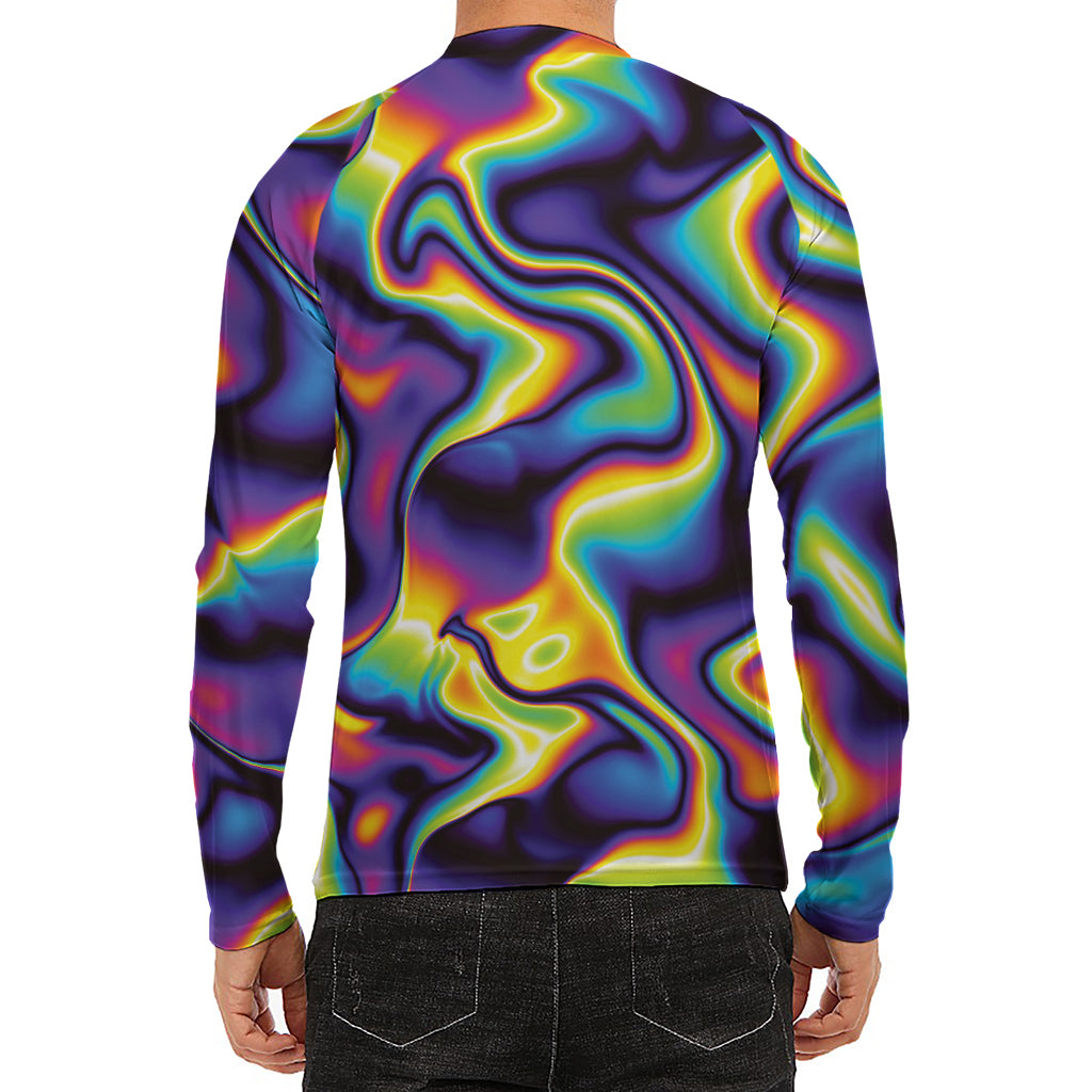 Psychedelic Wavy Print Men's Long Sleeve Rash Guard