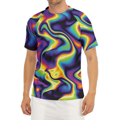 Psychedelic Wavy Print Men's Short Sleeve Rash Guard
