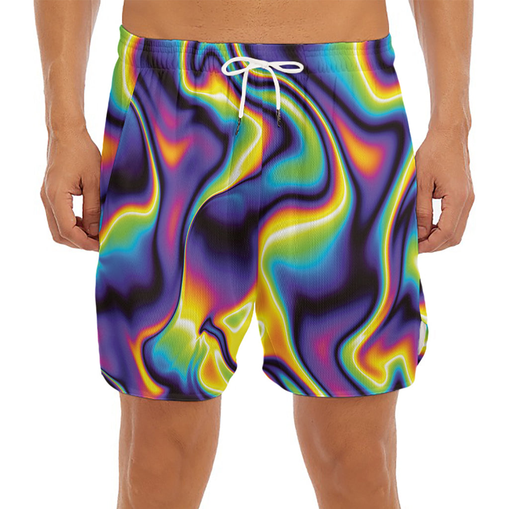 Psychedelic Wavy Print Men's Split Running Shorts