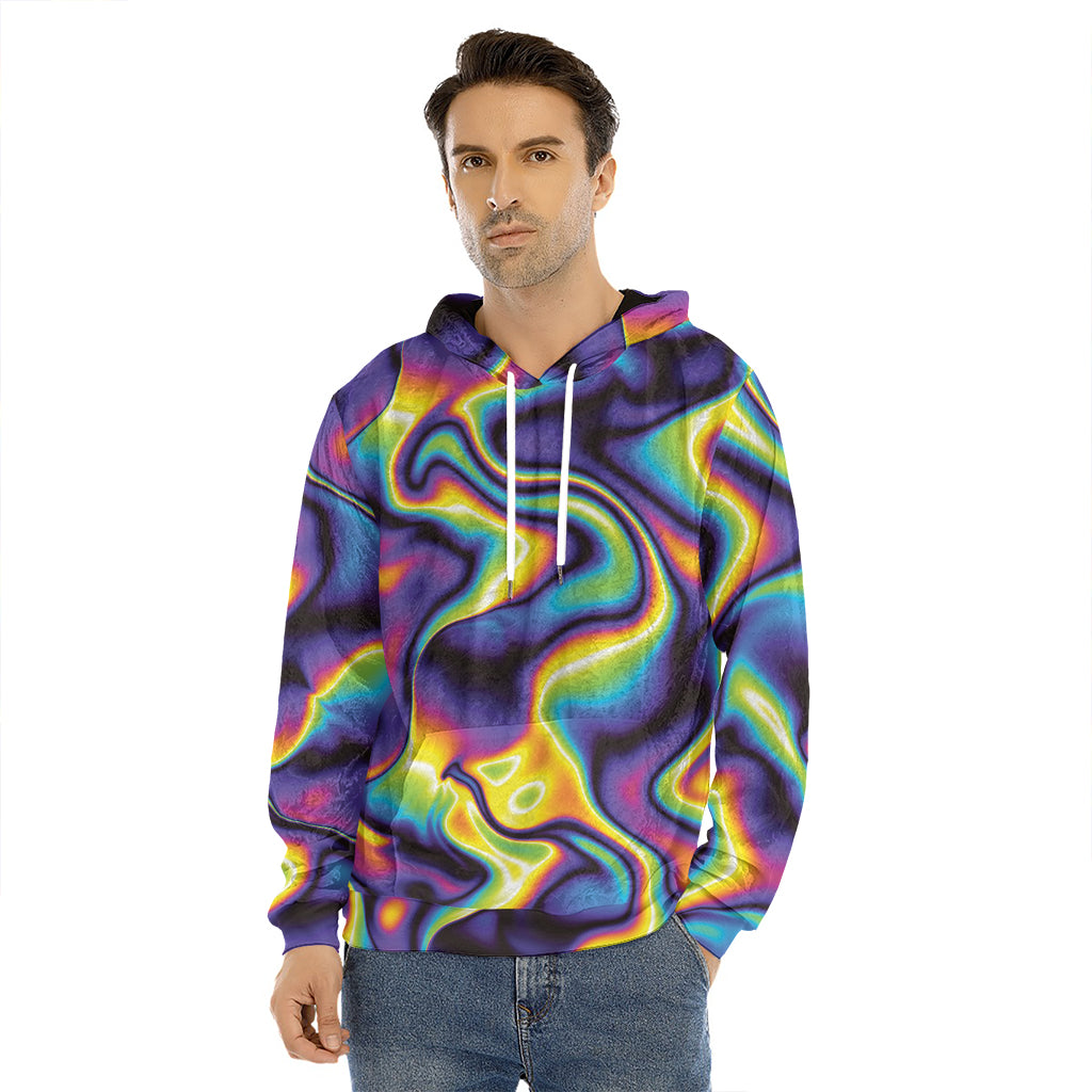Psychedelic Wavy Print Men's Velvet Pullover Hoodie