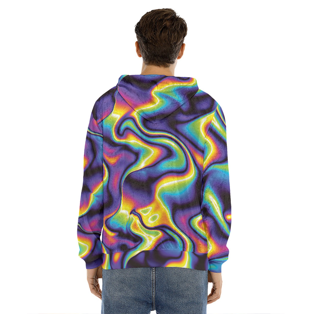Psychedelic Wavy Print Men's Velvet Pullover Hoodie