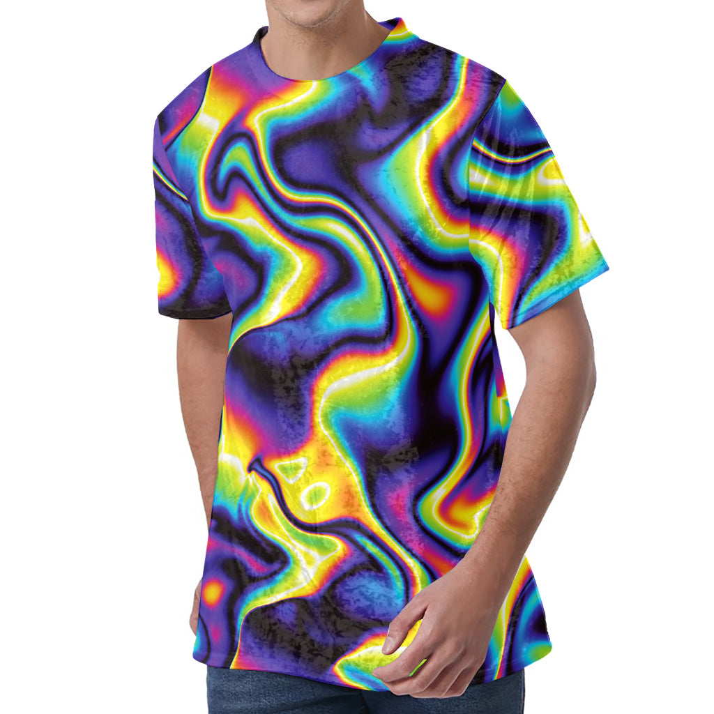 Psychedelic Wavy Print Men's Velvet T-Shirt