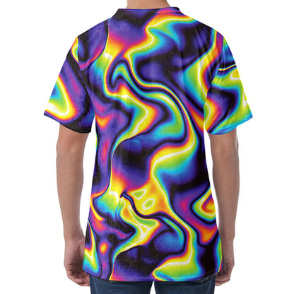 Psychedelic Wavy Print Men's Velvet T-Shirt