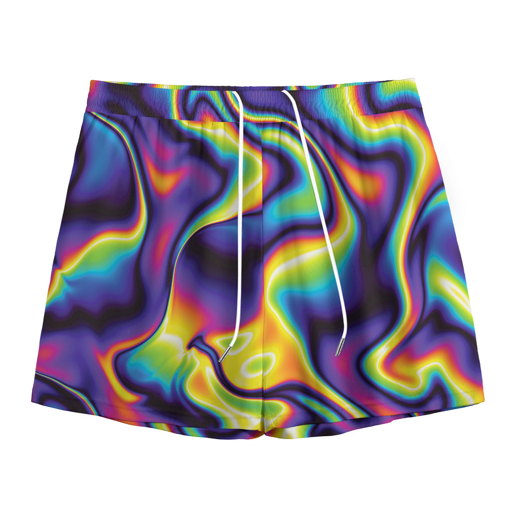 Psychedelic Wavy Print Mesh Shorts