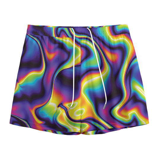 Psychedelic Wavy Print Mesh Shorts