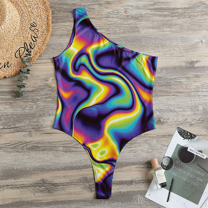 Psychedelic Wavy Print One Shoulder Bodysuit