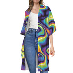 Psychedelic Wavy Print Open Front Beach Cover Up
