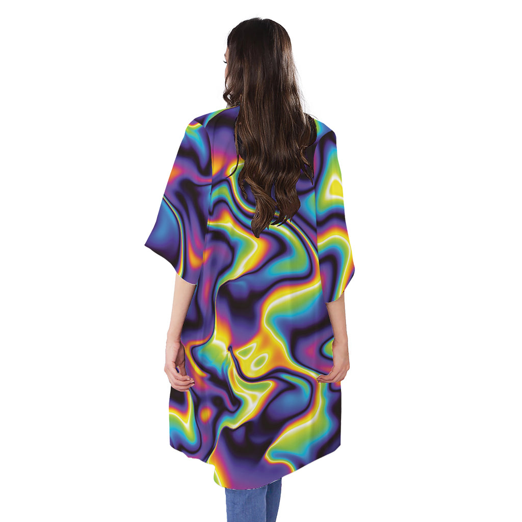 Psychedelic Wavy Print Open Front Beach Cover Up