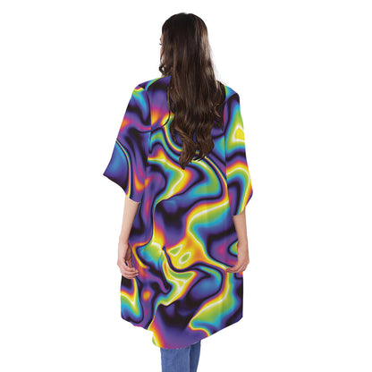 Psychedelic Wavy Print Open Front Beach Cover Up