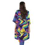 Psychedelic Wavy Print Open Front Beach Cover Up