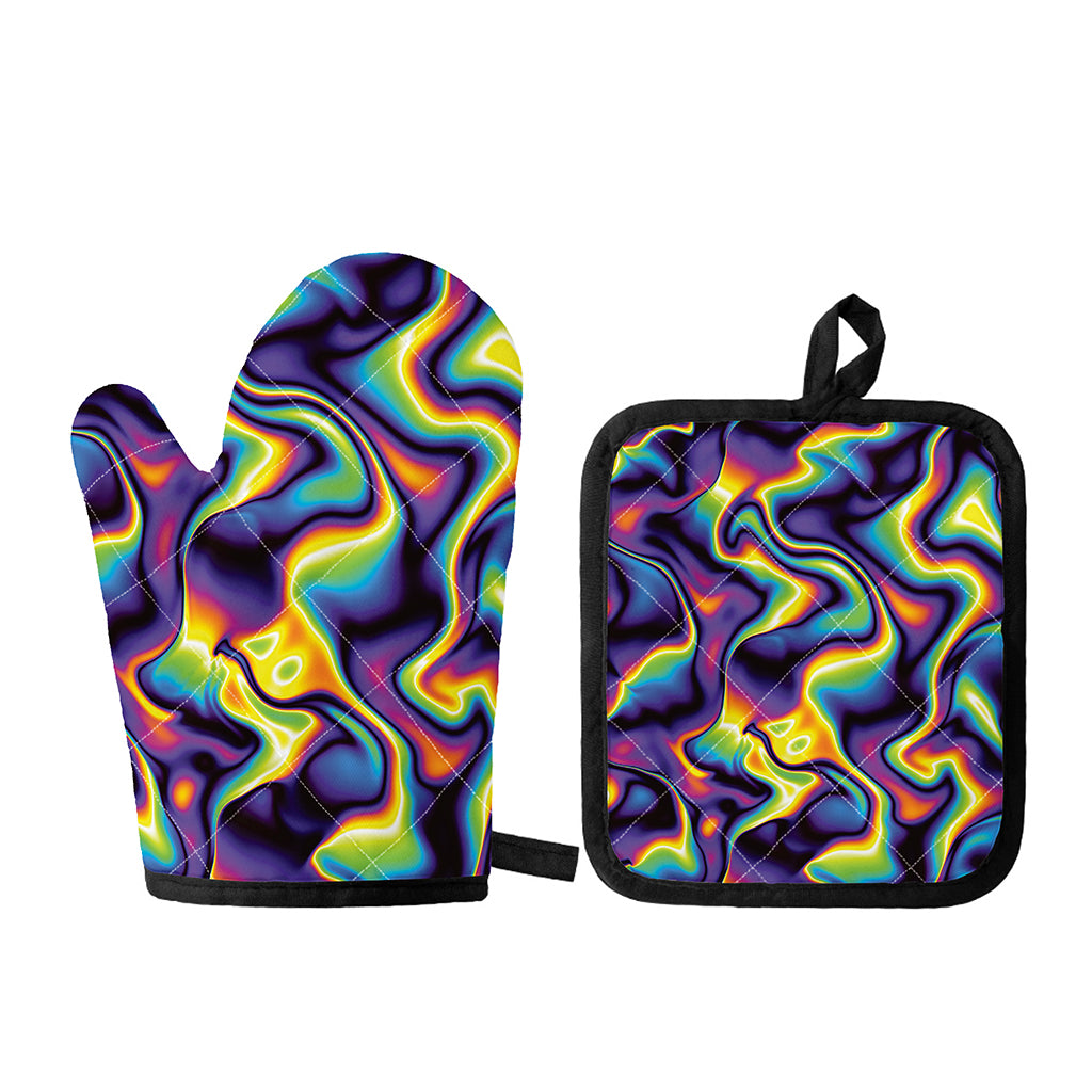 Psychedelic Wavy Print Oven Mitt And Pot Holder Set