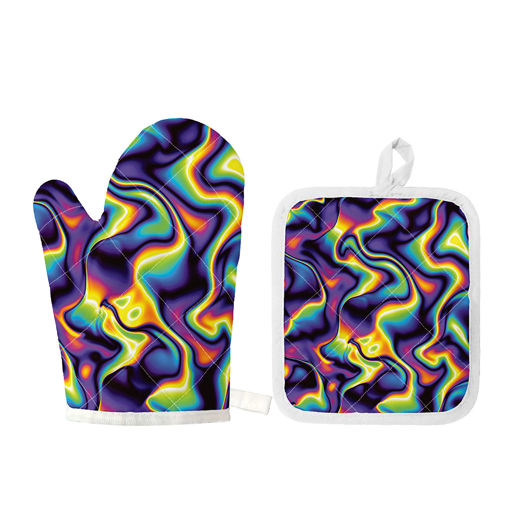 Psychedelic Wavy Print Oven Mitt And Pot Holder Set