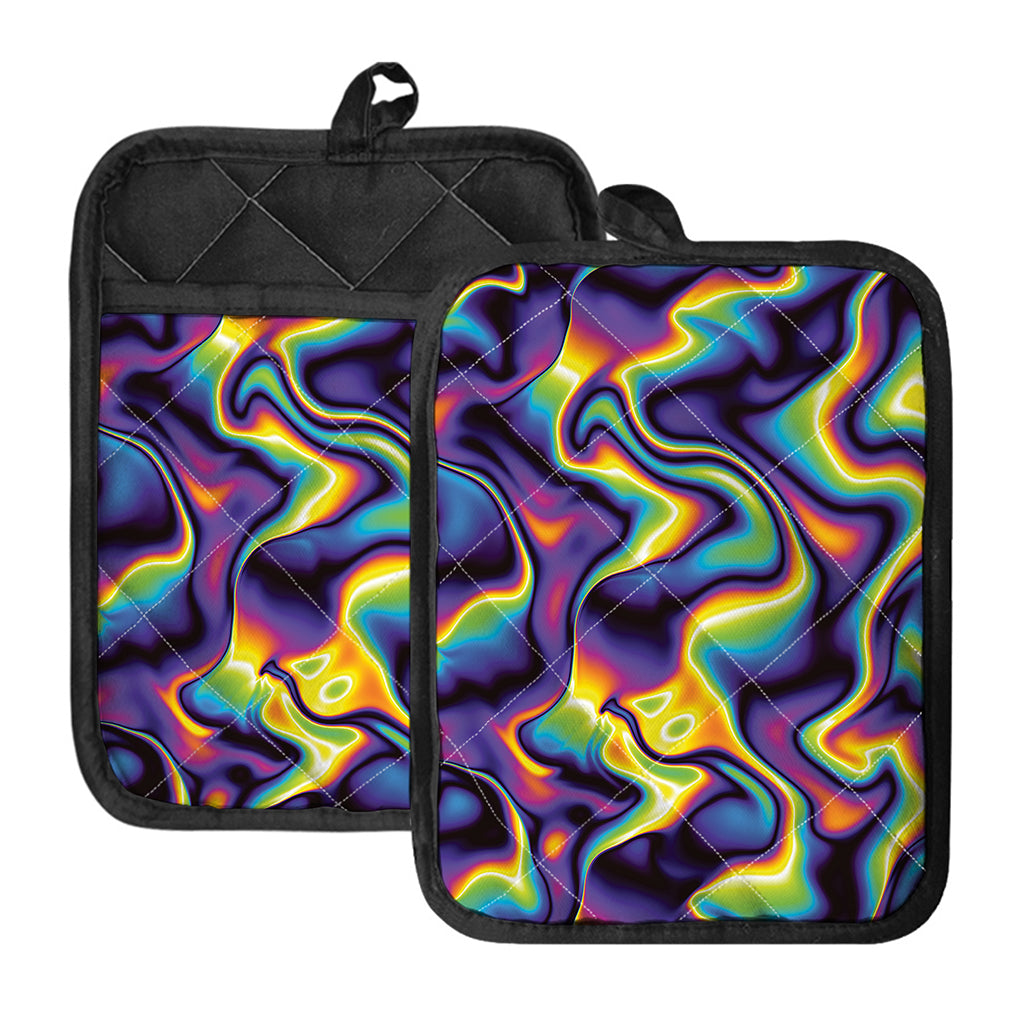 Psychedelic Wavy Print Pot Holders With Pocket