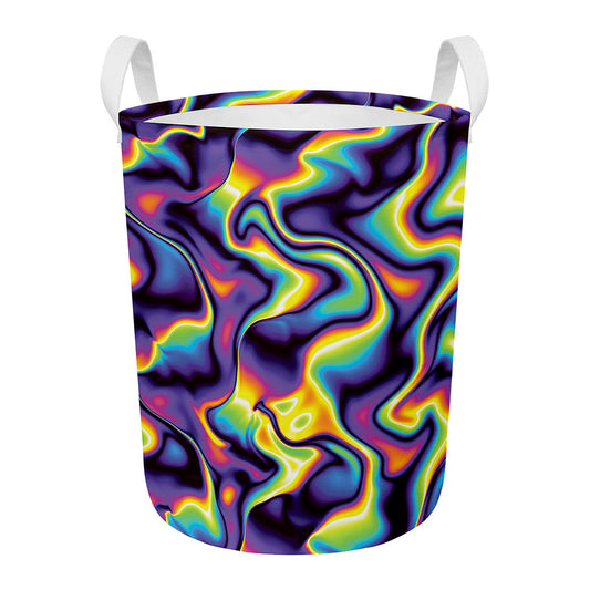 Psychedelic Wavy Print Round Laundry Basket