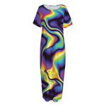 Psychedelic Wavy Print Short Sleeve Long Nightdress