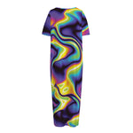 Psychedelic Wavy Print Short Sleeve Long Nightdress