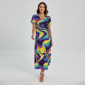 Psychedelic Wavy Print Short Sleeve Maxi Dress