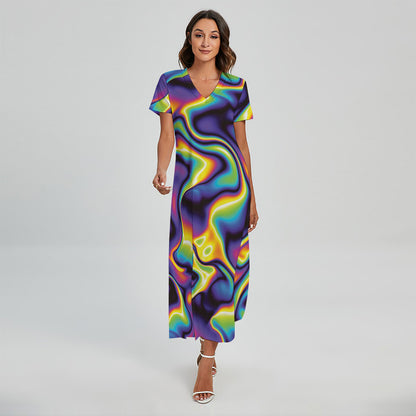 Psychedelic Wavy Print Short Sleeve Maxi Dress