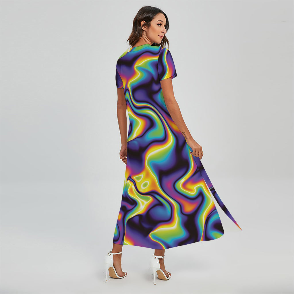 Psychedelic Wavy Print Short Sleeve Maxi Dress
