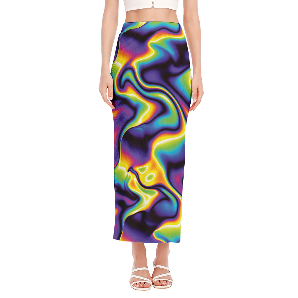 Psychedelic Wavy Print Side Slit Maxi Skirt