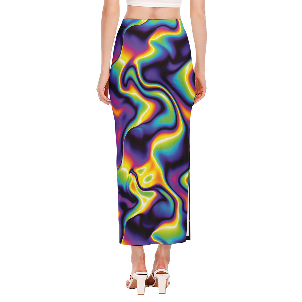 Psychedelic Wavy Print Side Slit Maxi Skirt