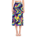 Psychedelic Wavy Print Side Slit Midi Skirt
