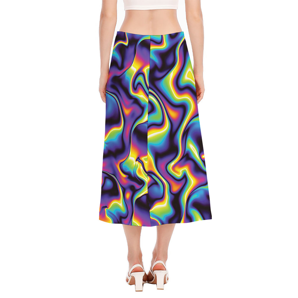 Psychedelic Wavy Print Side Slit Midi Skirt