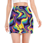 Psychedelic Wavy Print Side Slit Mini Skirt