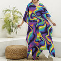 Psychedelic Wavy Print Silk V-Neck Kaftan Dress