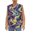 Psychedelic Wavy Print Sleeveless Baseball Jersey