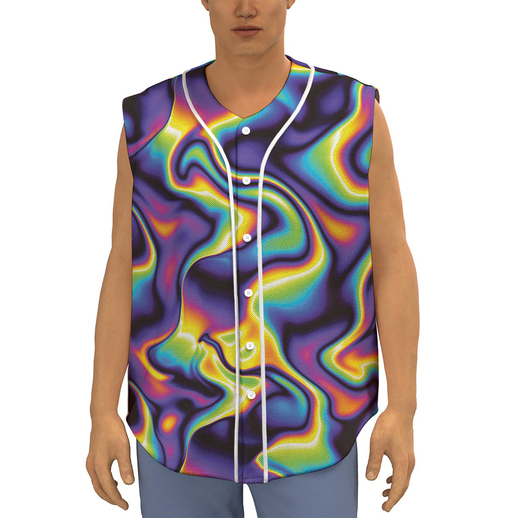 Psychedelic Wavy Print Sleeveless Baseball Jersey