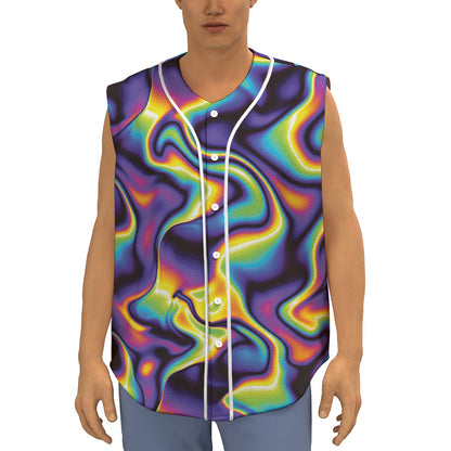 Psychedelic Wavy Print Sleeveless Baseball Jersey
