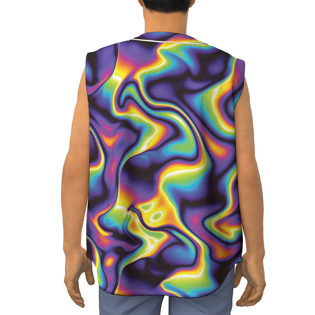 Psychedelic Wavy Print Sleeveless Baseball Jersey