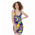 Psychedelic Wavy Print Sleeveless Bodycon Dress