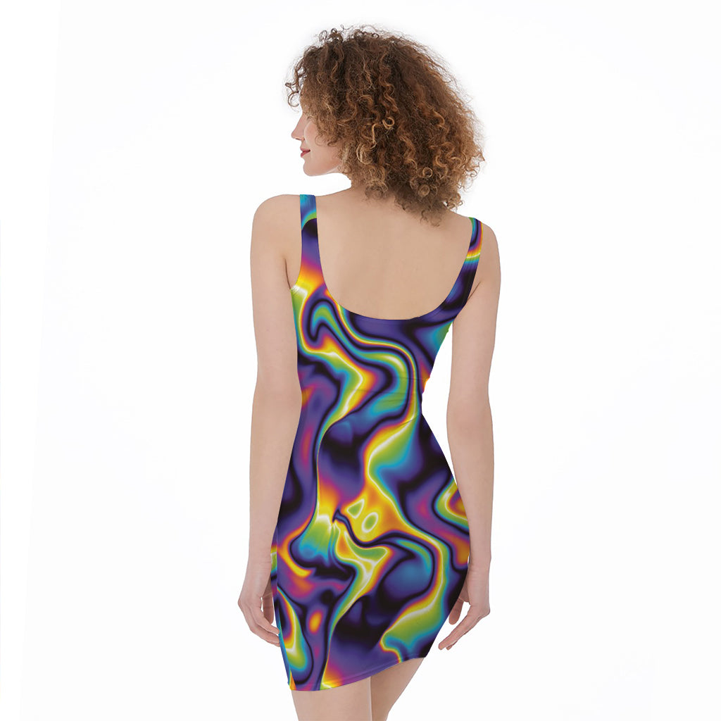 Psychedelic Wavy Print Sleeveless Bodycon Dress